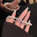 Pink Love Pearl Elastic Bracelet Women's Jewelry