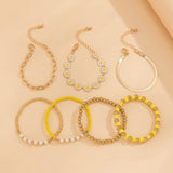 7Pcs Kpop Sunflower Flat Snake Chain Bracelets CCB Beads Couple