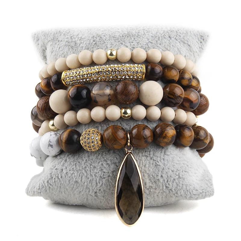 Bohemian Stone Beaded 5pc Bracelets Set For Women