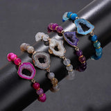 Stone Stripe Agates Bracelet Colorful Druzy Quartz Beads Charm Bracelet