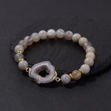 Stone Stripe Agates Bracelet Colorful Druzy Quartz Beads Charm Bracelet
