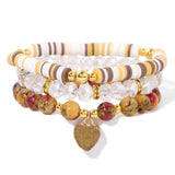 3PCS Crystal Heart Charm Bracelet Set Bohemian Polymer Clay Beads Jewelry