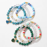 3PCS Crystal Heart Charm Bracelet Set Bohemian Polymer Clay Beads Jewelry