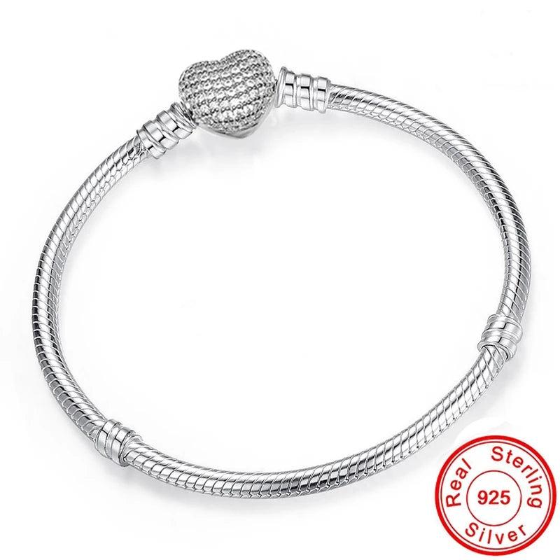 Silver Heart Leaves Clasp Snake Chain Bracelet for Women