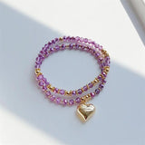 Purple Crystal Heart Charm Bracelet Set for Girl Friends