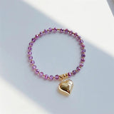 Purple Crystal Heart Charm Bracelet Set for Girl Friends