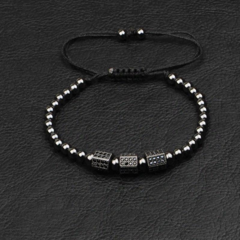 Men Charm Bracelet Classic Micro CZ Weave Beads Lace-up braided Ball Bracelets