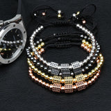 Men Charm Bracelet Classic Micro CZ Weave Beads Lace-up braided Ball Bracelets