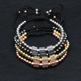 Men Charm Bracelet Classic Micro CZ Weave Beads Lace-up braided Ball Bracelets