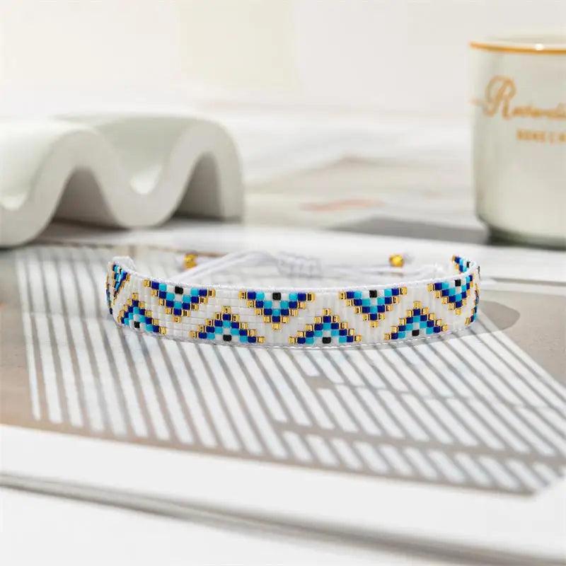 Boho Glass Beaded Charm Bracelet Evil Eye Waterproof Bangle