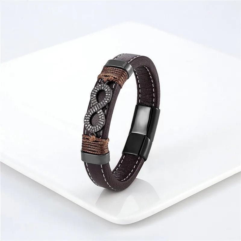 Stylish Unisex Stainless Steel Leather Bracelet