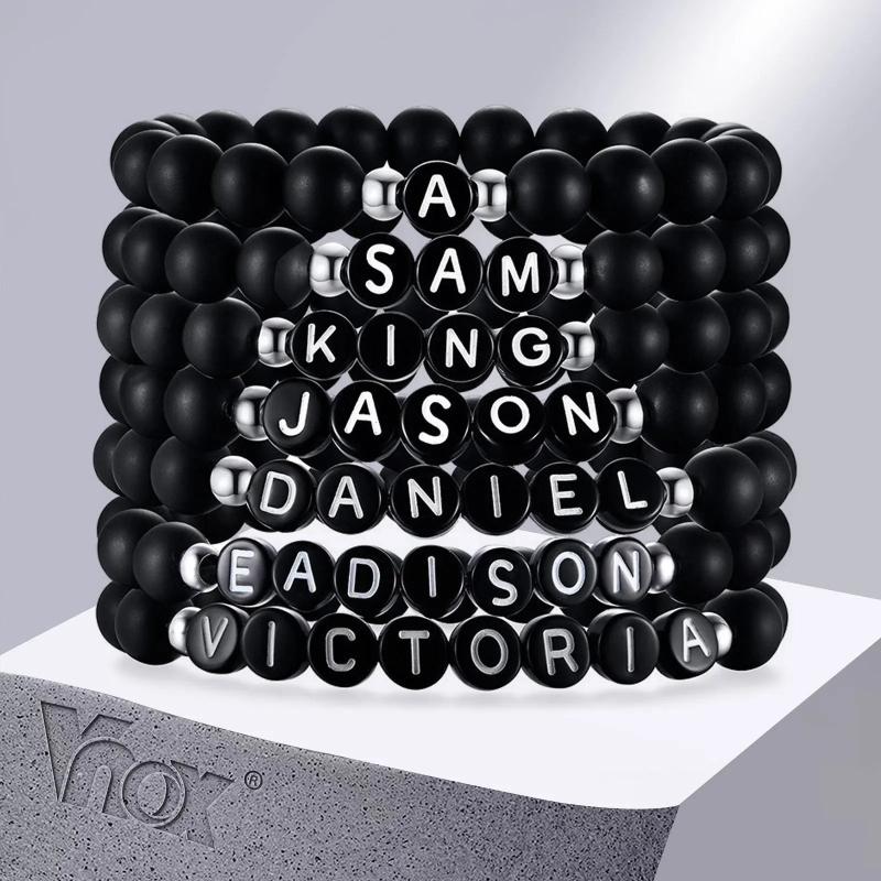 Personalized Initials Beads Bracelets, Alphabet Bangle, Custom Name Bracelet