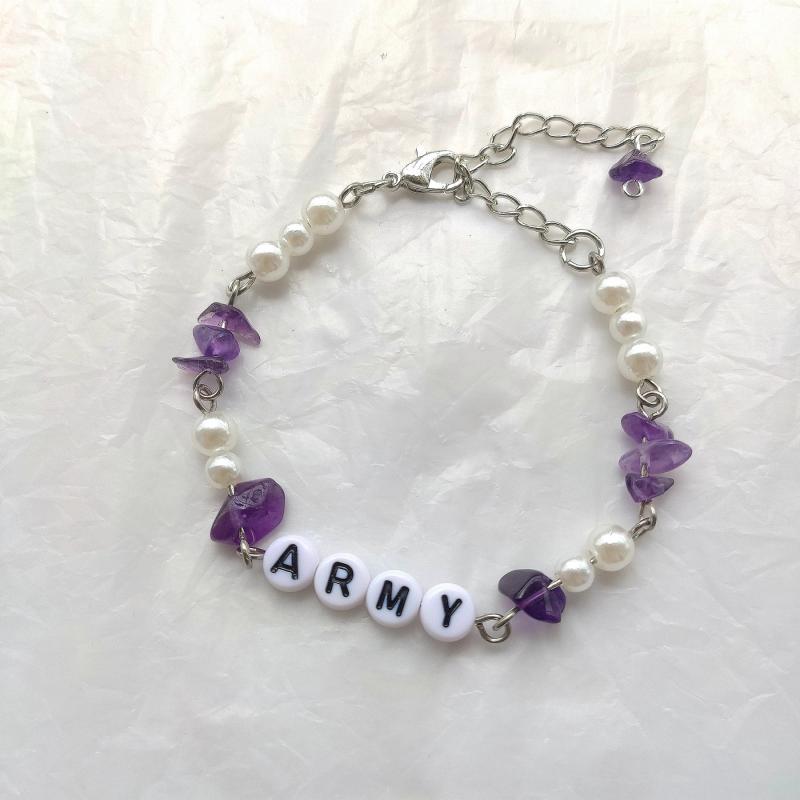 Purple Stone Bangle with Custom Name for Fans
