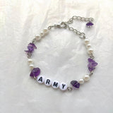 Purple Stone Bangle with Custom Name for Fans