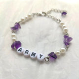 Purple Stone Bangle with Custom Name for Fans
