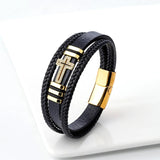 European American Style Cross Layered Leather Stainless Steel Men's Bracelet
