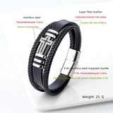 European American Style Cross Layered Leather Stainless Steel Men's Bracelet