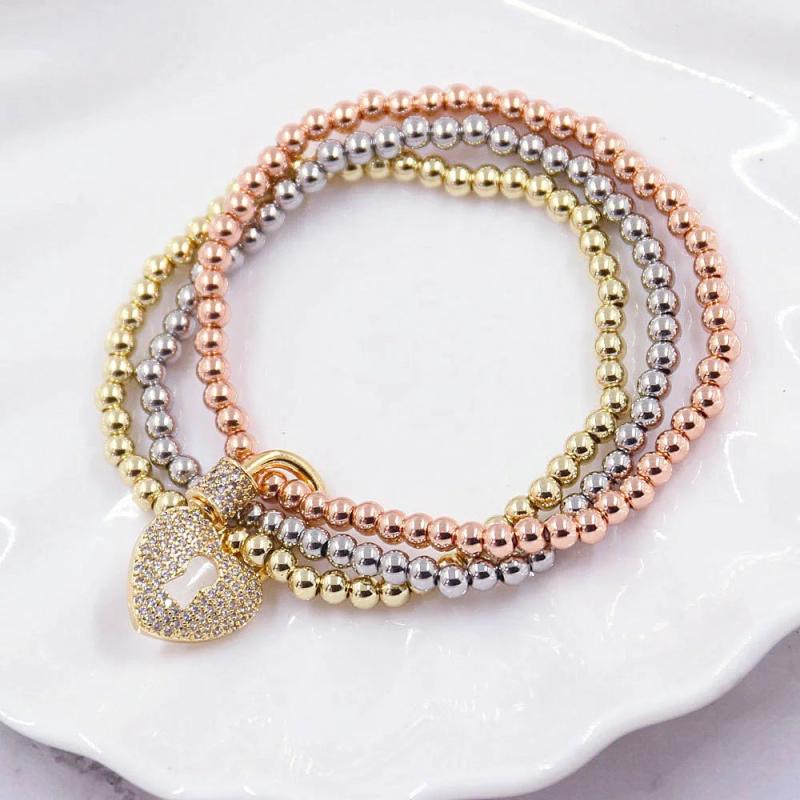 Stainless Steel Beads Bracelet Men CZ Screw Charm Bangles