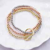 Stainless Steel Beads Bracelet Men CZ Screw Charm Bangles