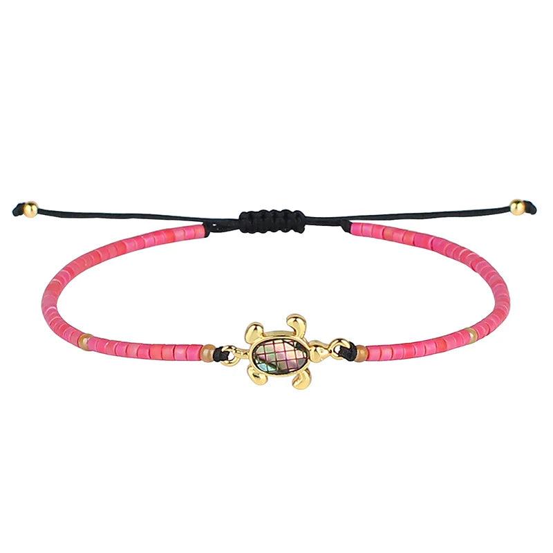 QUAN CHI Red Charm Turtle Bracelets for Women Seed Beads Friendship