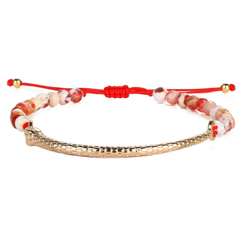 QUAN CHI Golden Plated Bar Bracelet - Elegant Crystal Beaded Charm Jewelry