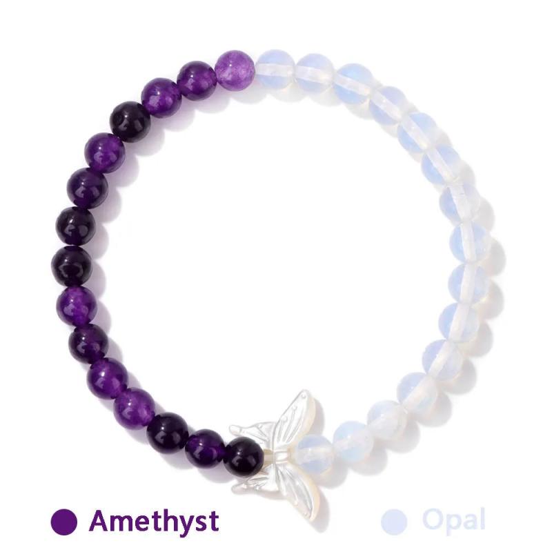 Moonstone Opal Beads Bracelet with Butterfly Charm