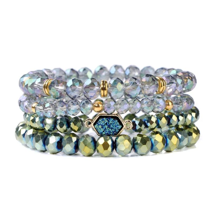 4Pcs/Set Colorful Plated Quartzs Stone Bracelets Natural Druzy Charm Men Women