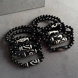 Tibetan Dzi Bracelet Ruyi Nine Eyes Charm Agates Stone Strand Bracelet