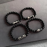 Tibetan Dzi Bracelet Ruyi Nine Eyes Charm Agates Stone Strand Bracelet