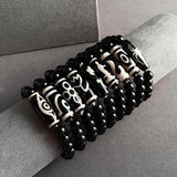 Tibetan Dzi Bracelet Ruyi Nine Eyes Charm Agates Stone Strand Bracelet