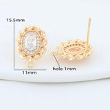 14K Plated Brass Oval Stud Earrings with Zircon