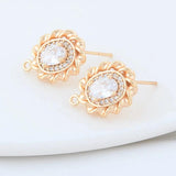 14K Plated Brass Oval Stud Earrings with Zircon