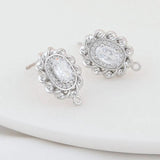 14K Plated Brass Oval Stud Earrings with Zircon