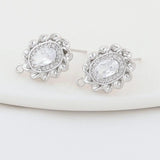 14K Plated Brass Oval Stud Earrings with Zircon