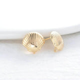 4PCS 11*11.5MM 14K Plated Shell Shape Stud Earrings