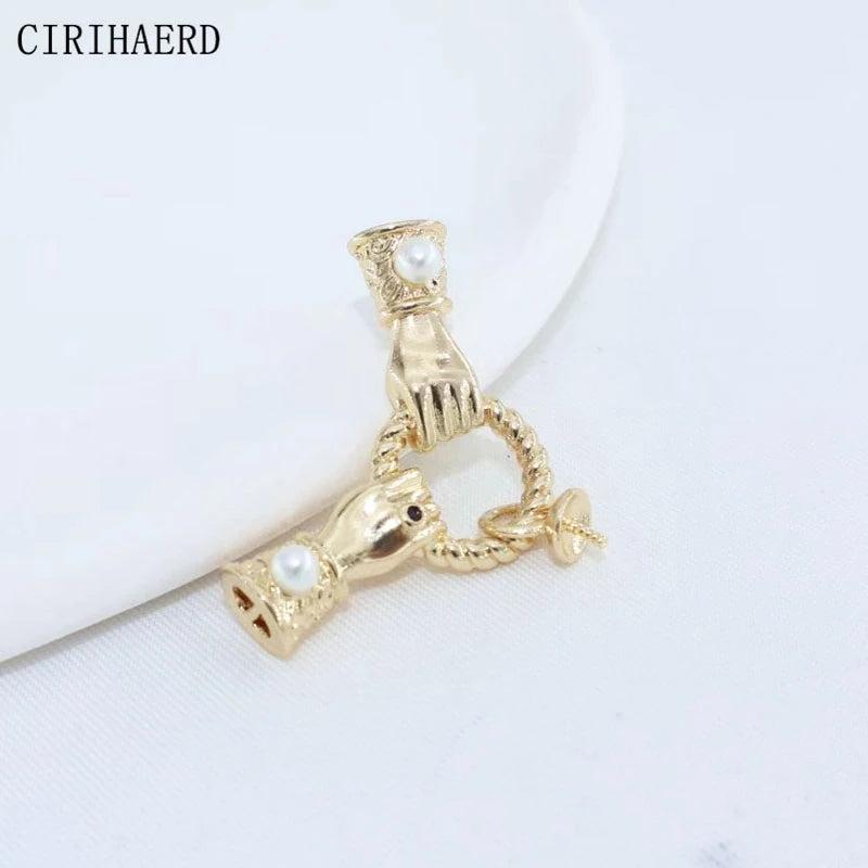 14K Plated Brass Pearl Necklace Pendants Charms Connectors