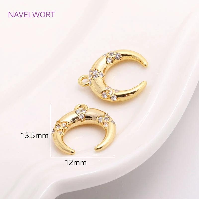 Crescent Moon Charm Zircon Inlaid C Shape Pendant for Earring Making