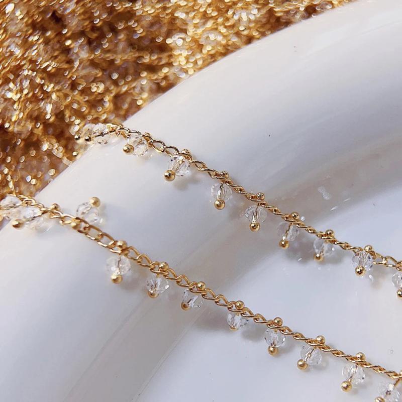 2M Crystal Copper Chains Glass Charm Chain for Necklace DIY