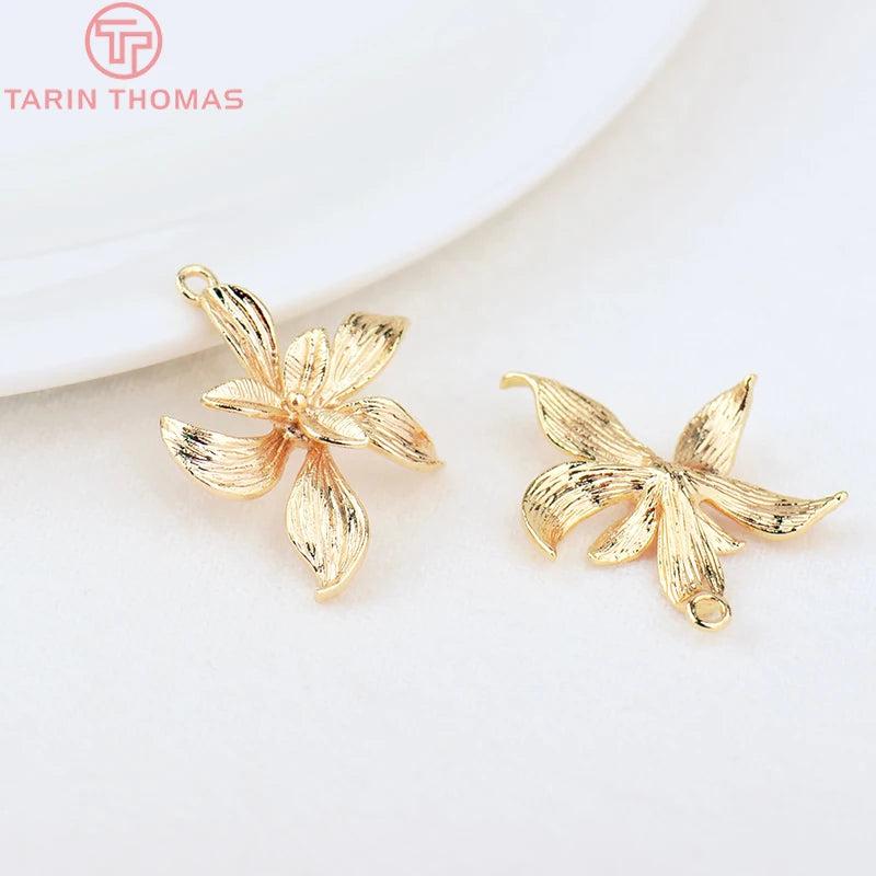 10PCS 19x24MM 24K Brass Flower Charms Pendants for Jewelry Making