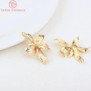 10PCS 19x24MM 24K Brass Flower Charms Pendants for Jewelry Making