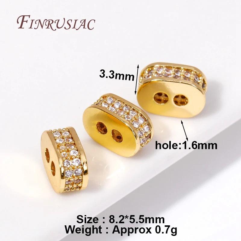 18K Plated Oval Spacer Beads with Zircon - DIY Jewelry Making Supplies