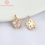 10PCS 9MM 24K Champagne Brass Zircon Flower Charm Pendants High Jewelry Findings