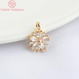 10PCS 9MM 24K Champagne Brass Zircon Flower Charm Pendants High Jewelry Findings