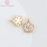 10PCS 9MM 24K Champagne Brass Zircon Flower Charm Pendants High Jewelry Findings