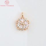 10PCS 9MM 24K Champagne Brass Zircon Flower Charm Pendants High Jewelry Findings