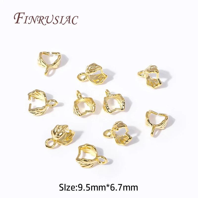 18K Plated Pinch Pendant Bail Clasp Leaf Shape Bails For Jewelry DIY