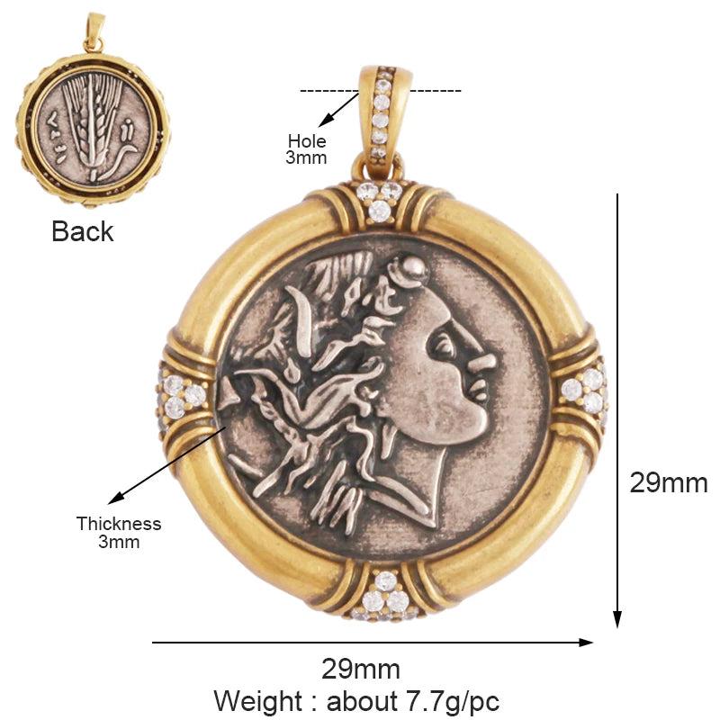 Antique Bronze Beauty Portrait Knight Angel Goddess Coin Charm Pendant