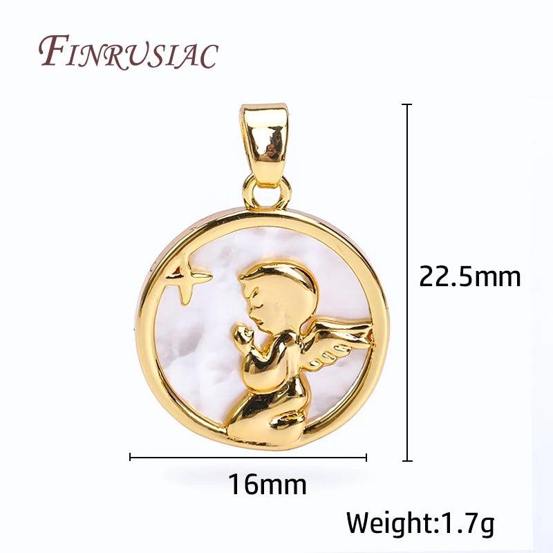 18K Angel Praying Pendant, Shell Charms DIY Jewelry