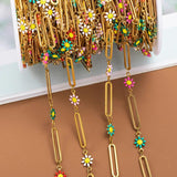 Stainless Steel Chain Enamel Daisy Flower Charm Chains for Jewelry Making