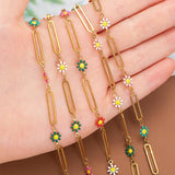 Stainless Steel Chain Enamel Daisy Flower Charm Chains for Jewelry Making
